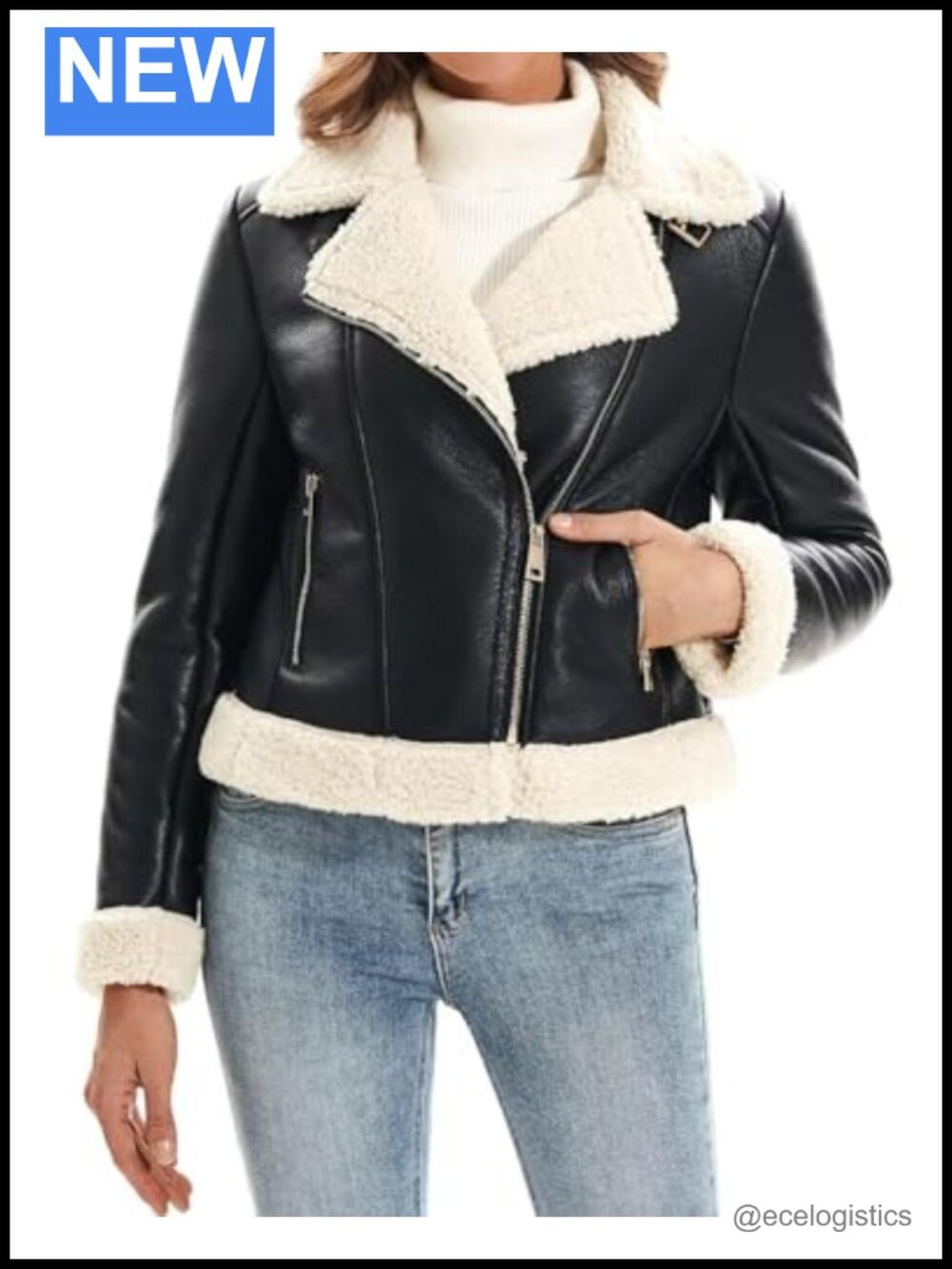Faux Leather Shearling Moto Jacket Cropped Faux Fur Coat